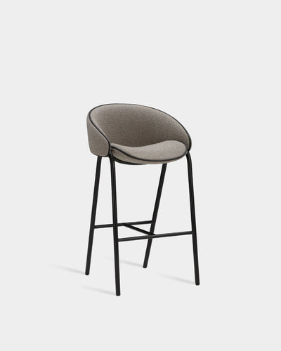 Folium Bar Stool with Leather Piping - Light Brown Boucle-Cuddle 04