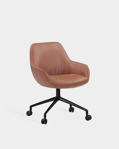 Sinum Swivel Arm Chair with Castors - Cognac Parma Leather