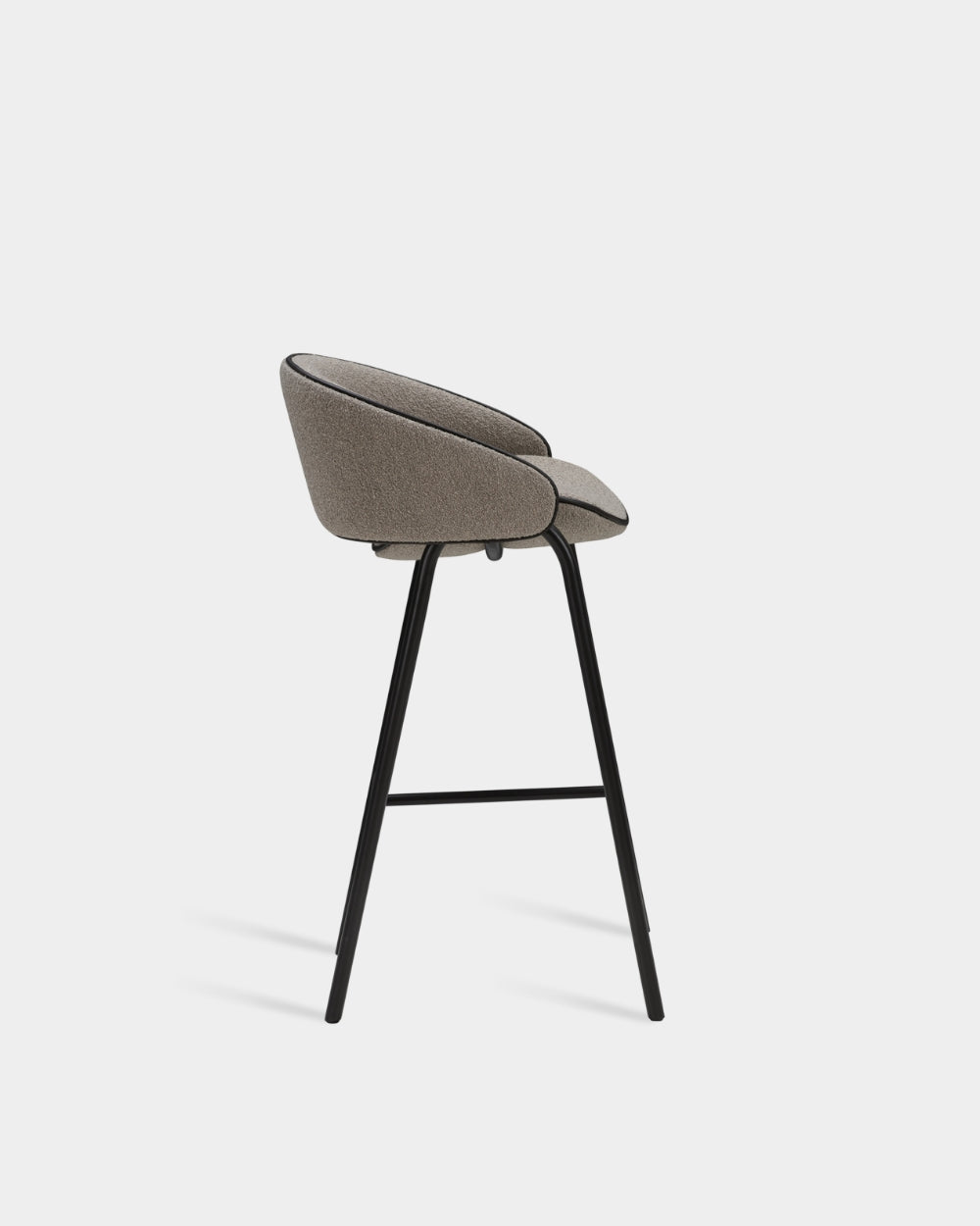 Folium Bar Stool with Leather Piping - Light Brown Boucle-Cuddle 04