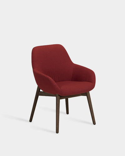 Sinum Arm Chair with Wooden Base - Dark Brown Oak - Burgundy-Vidar 0582
