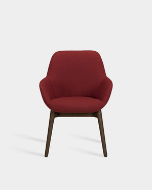 Sinum Arm Chair with Wooden Base - Dark Brown Oak - Burgundy-Vidar 0582