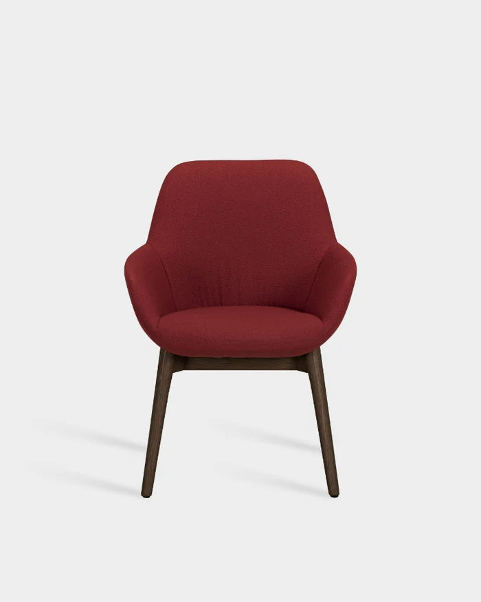 Sinum Arm Chair with Wooden Base - Dark Brown Oak - Burgundy-Vidar 0582