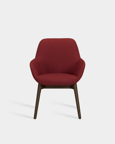 Sinum Arm Chair with Wooden Base - Dark Brown Oak - Burgundy-Vidar 0582
