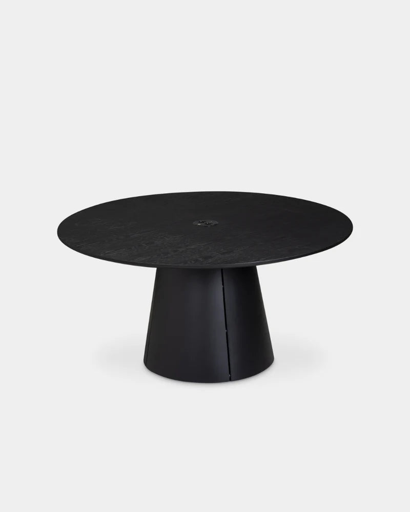 Trim Round Dining Table - 1500mm - Black Oak with Power Plug